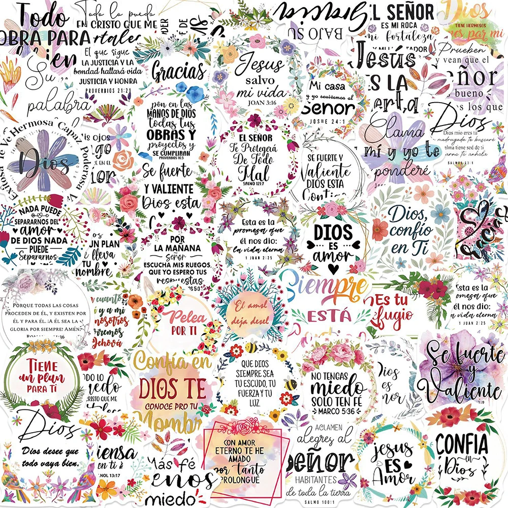 10/30/50pcs Spain Motivational Phrase Flower Stickers Creative Cartoon Decals Decoration Luggage Scrapbook Phone Sticker Packing