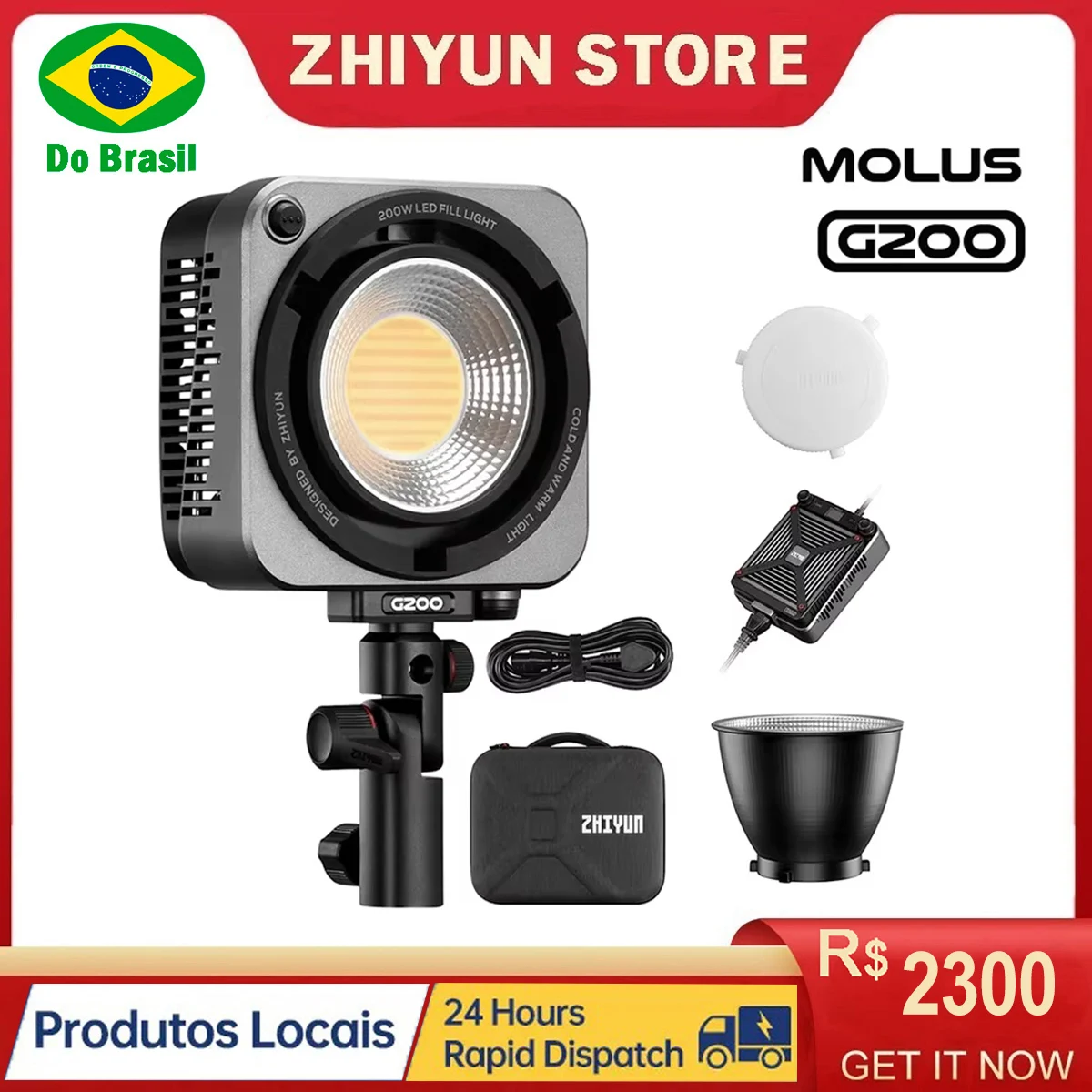 【Do Brasil】 ZHIYUN G200 200W LED Video Light Photography Lighting Fill Light for Studio Video Youtube TikTok Outdoor Shooting