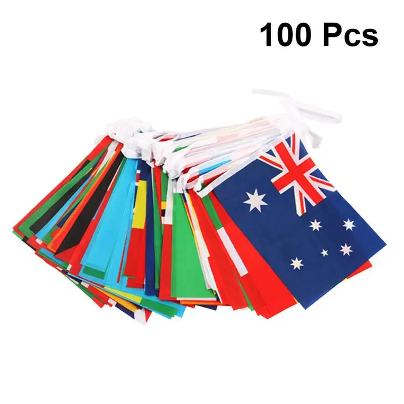 National String Flag Banner 100 Country World Flag Competition Small Hanging Flag For Bar Garden School Classroom Library Decor