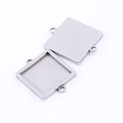 10pcs Stainless Steel 10mm 15mm Square Cabochon Connector Base Settings Diy Bracelet Pendant Bezel Trays For Jewelry Making