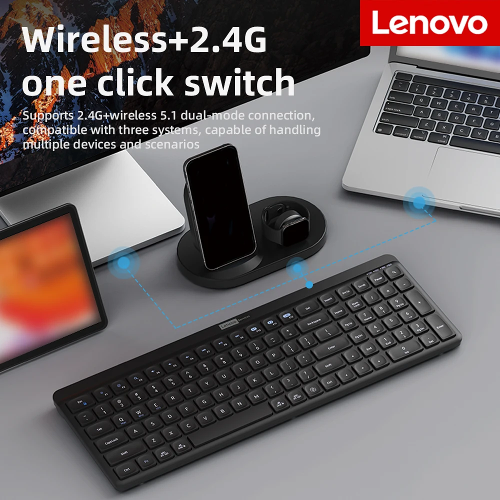 Lenovo K290 Wireless Keyboard Bluetooth 2.4G Dual Mode 109 Keys Silent Typing Numpad Keyboard Multi Device For Windows Mac iPad