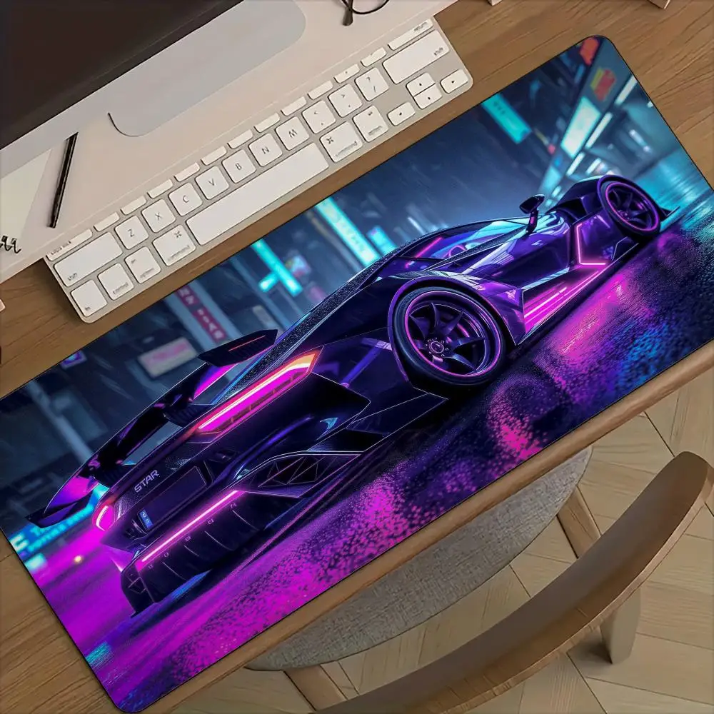Coole sportwagen-muismat in neonstijl, bureaumat met gestikte randen, antislip rubberen basis, pc-accessoires, gamingmat, verlengde pad