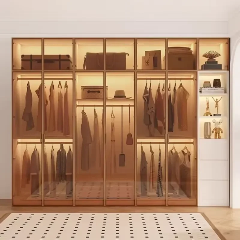 Customized ENF Grade Solid Wood Glass Door Wardrobe Cloakroom Storage Locker Bedroom Furniture Clothes Closet for Armario De