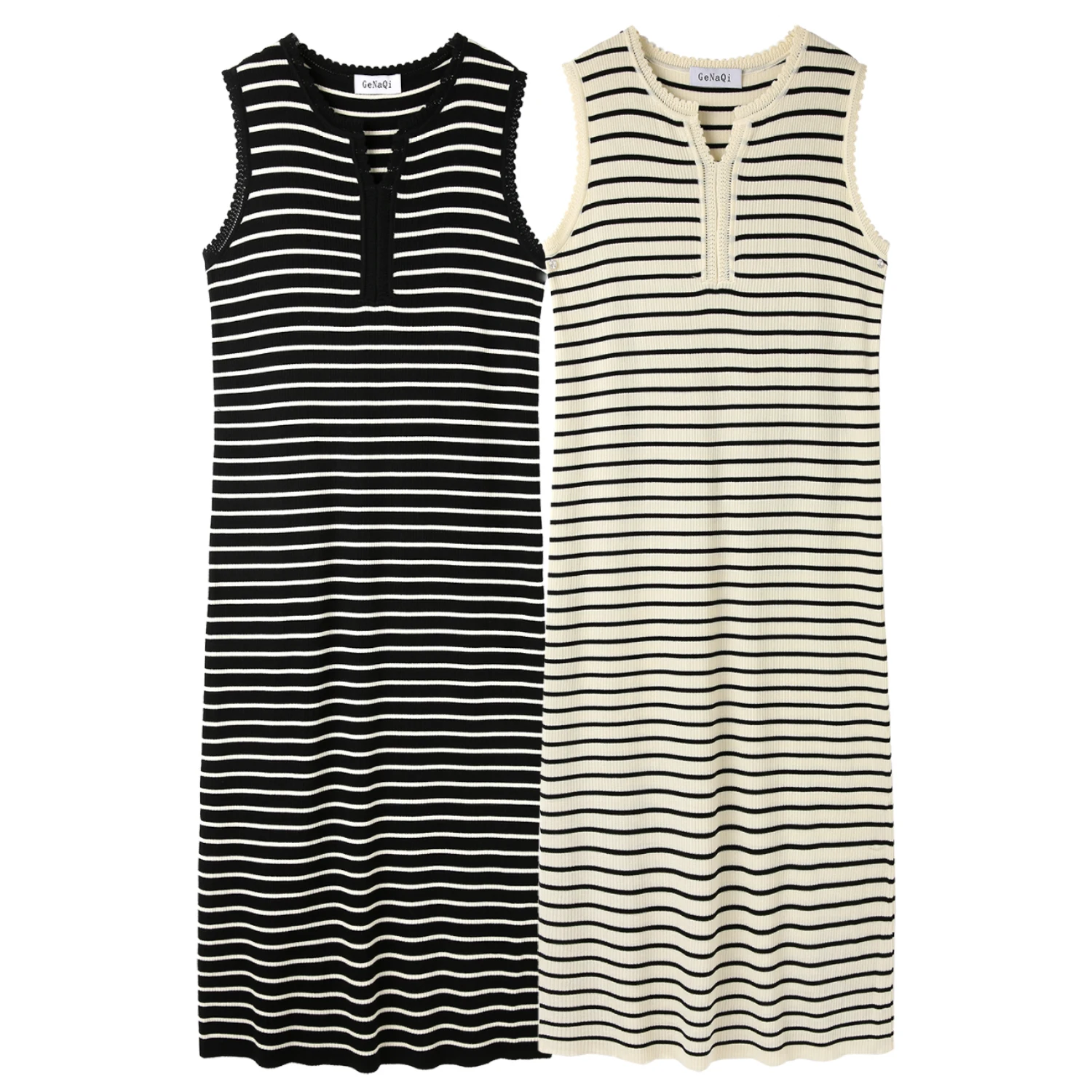 GeNaQi Sommer Neue Sle frauen Svel Streifen Gestrickte Dr Vintage Lazy Faion Lange Dr Casual Lose Taille Design