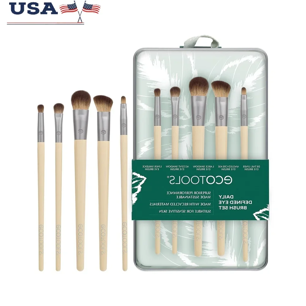 

Daily Defined Eye Makeup Brush Kit 6 Piece Set Eco-Friendly Bamboo Handles Sustainable Makeup Brushes Liquid Cream Powder Travel