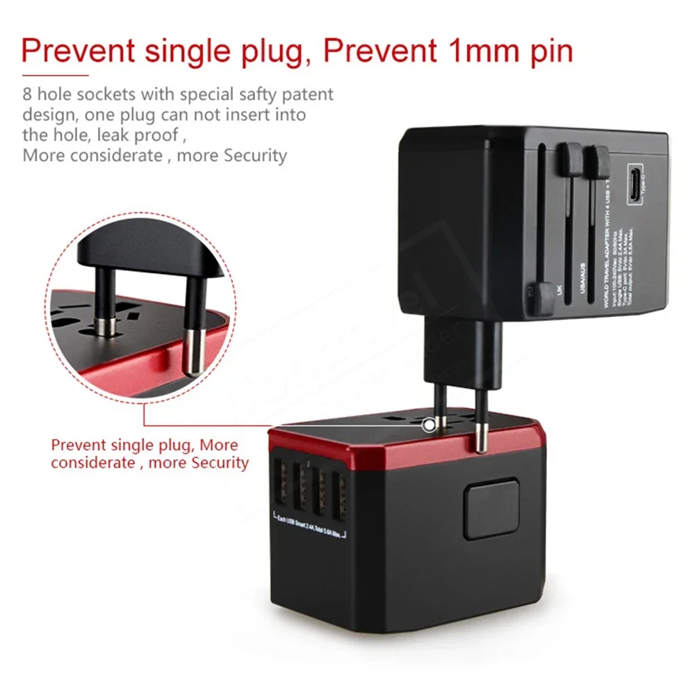 Adattatore intelligente da viaggio adattatore per spina internazionale caricatore USB tipo C da parete alimentazione ca adattatore da US a EU per iPhone iPad Android