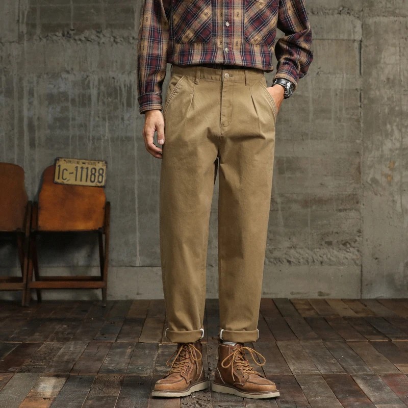 

American Retro Straight Leg Casual Pants High Waist Loose Fit Naples Men's Long Trousers Cool Sle Youthful Energy Cotton Po...