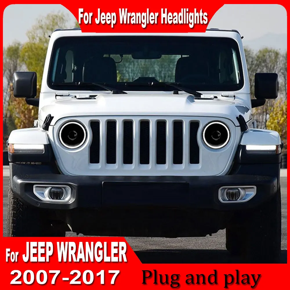 

Автомобильные полностью светодиодные фары для Jeep Wrangler, фара 2007-2017 Wrangler DRL, указатель поворота, ближний свет, аксессуары для линз проектора