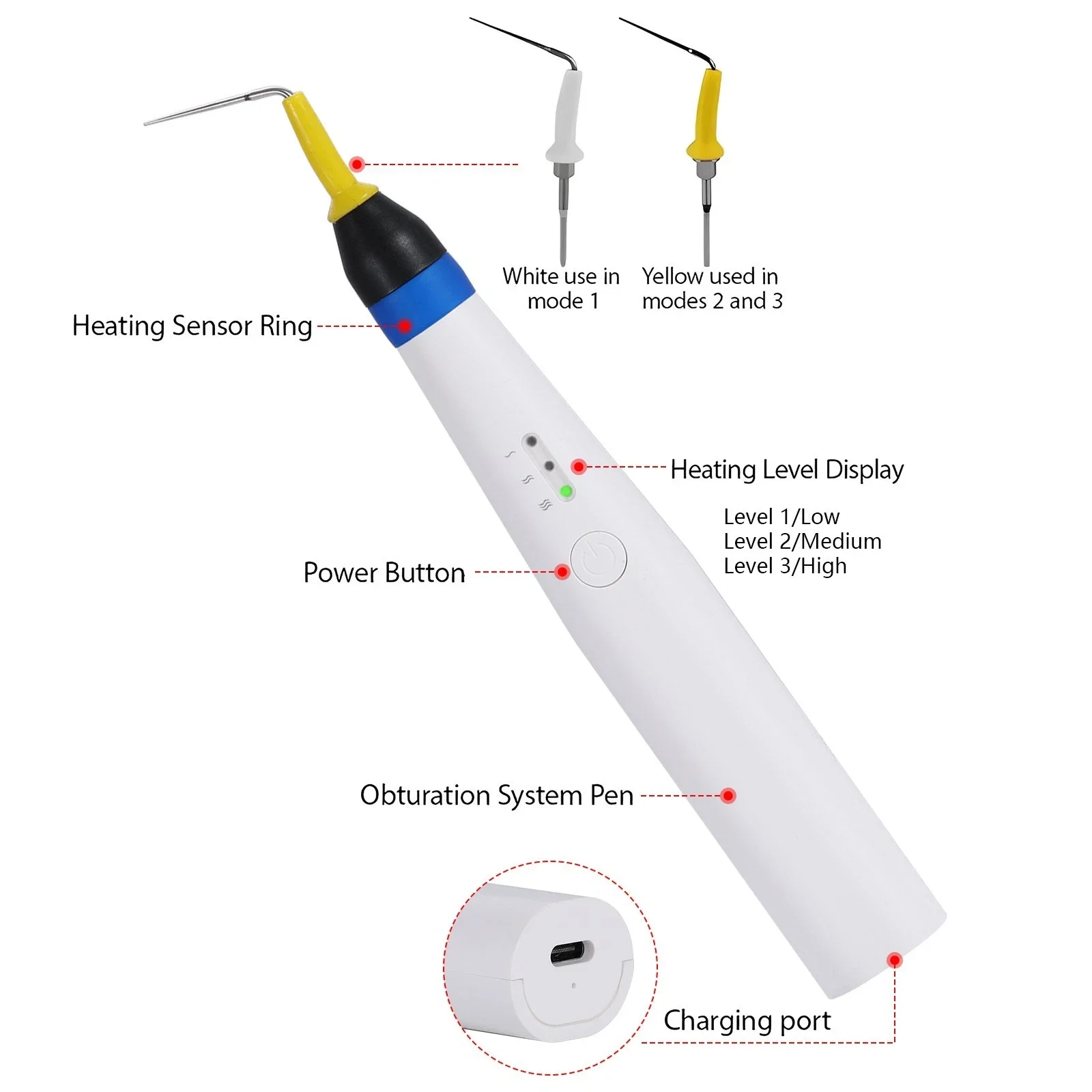 Dental Endodontics Heated Pen Endo Gutta Percha Obturation System 2 Heating Tips