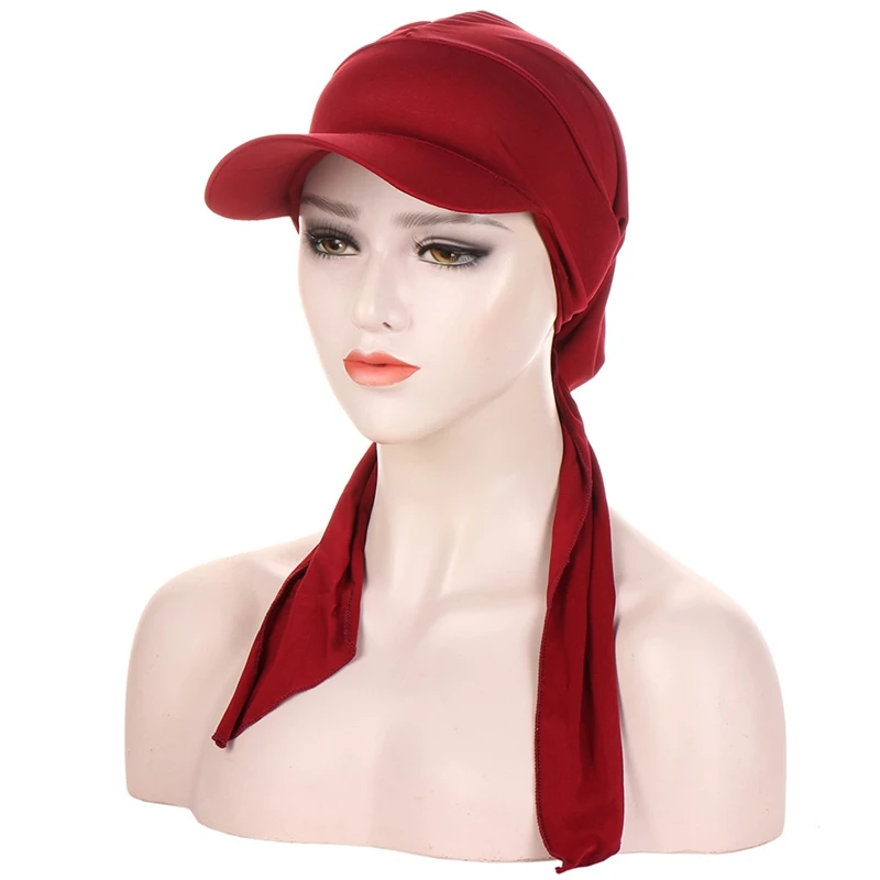 

Muslim Hijab Baseball Cap Soft Turban Hat with Brim Sun Hats Solid Color Headscarf Outdoor Brim Sunshade Female Square Scarf Cap