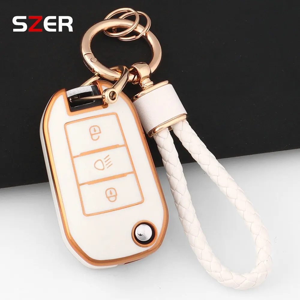 TPU Car Flip Key Case Cover Shell Fob For Peugeot 208 3008 308 508 408 2008 307 4008 For Citroen C4 C3 C6 CACTUS C8 Accessories