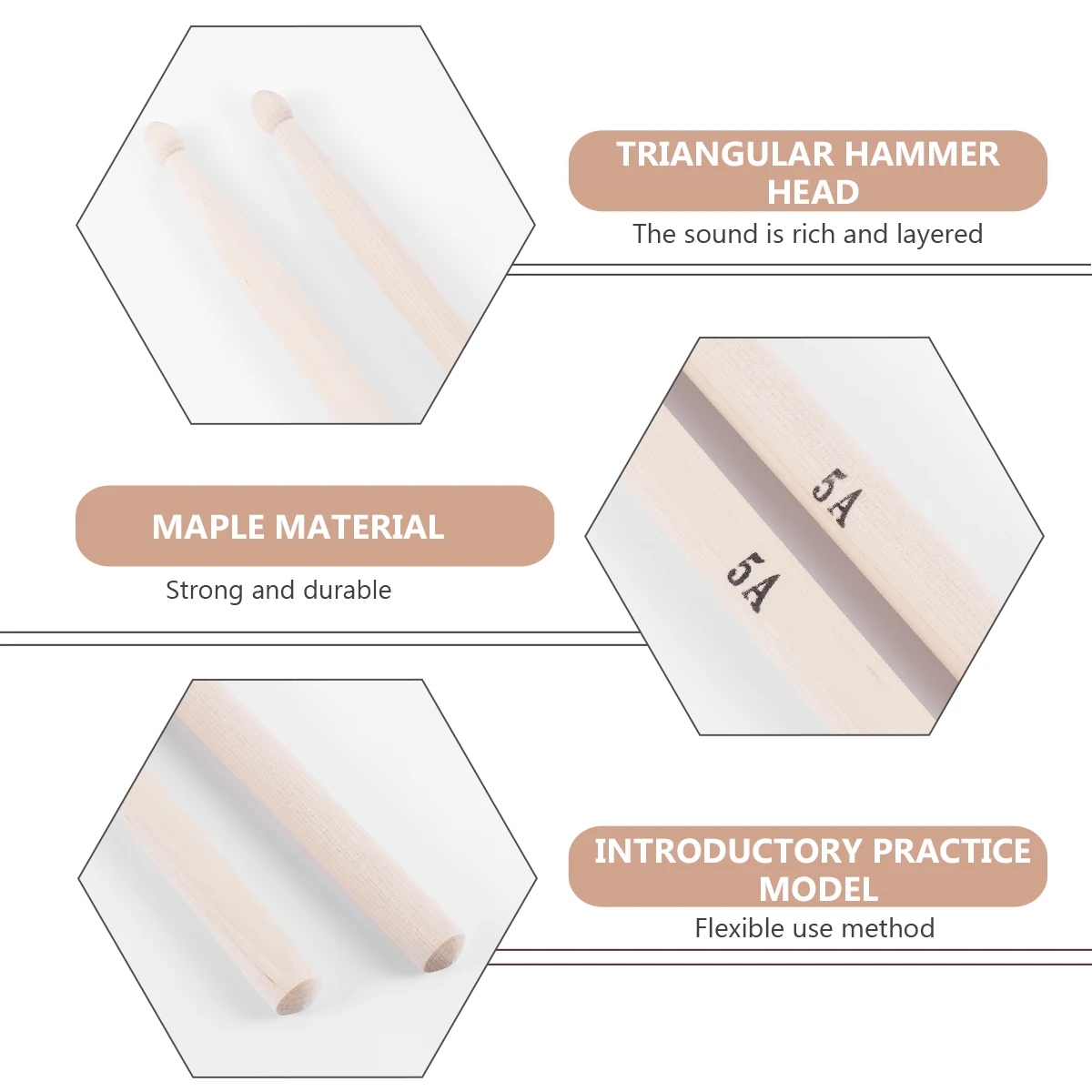 

5Pairs Maple Wood Drum Sticks 5a Professional Musician Band Practice Concert Student Drumsticks Maple Drum Sticks