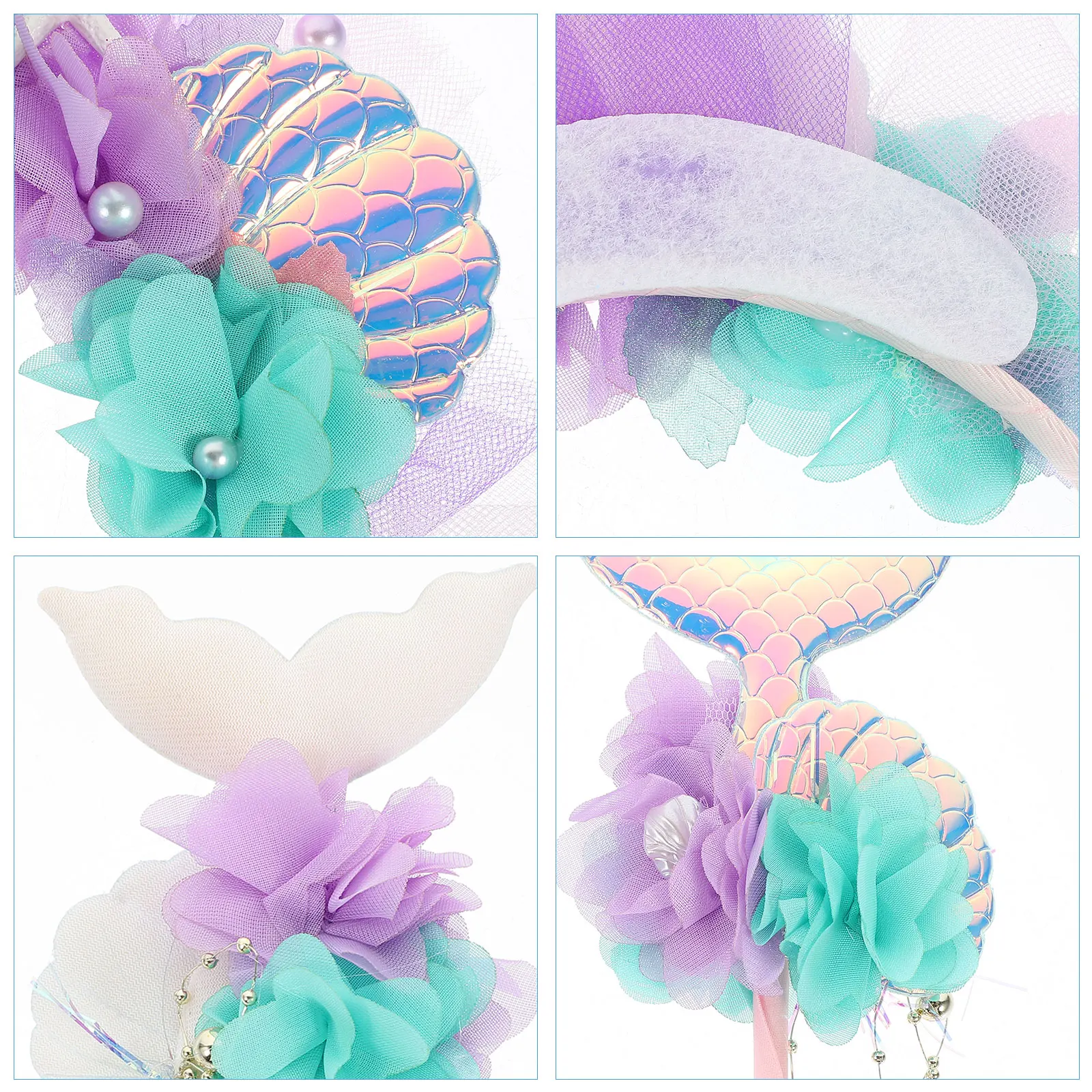 

Mermaid Headband Set Sequin Tail Hair Hoop Fairy Wand Props Reusable Accessory Party Decor