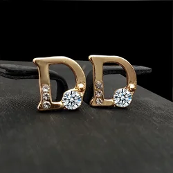 Personality Shiny D Letter Stud Earrings Sexy Patrty Jewelry Stylish Crystal Earrings for Women Girls Gift for Mother's Day B-3
