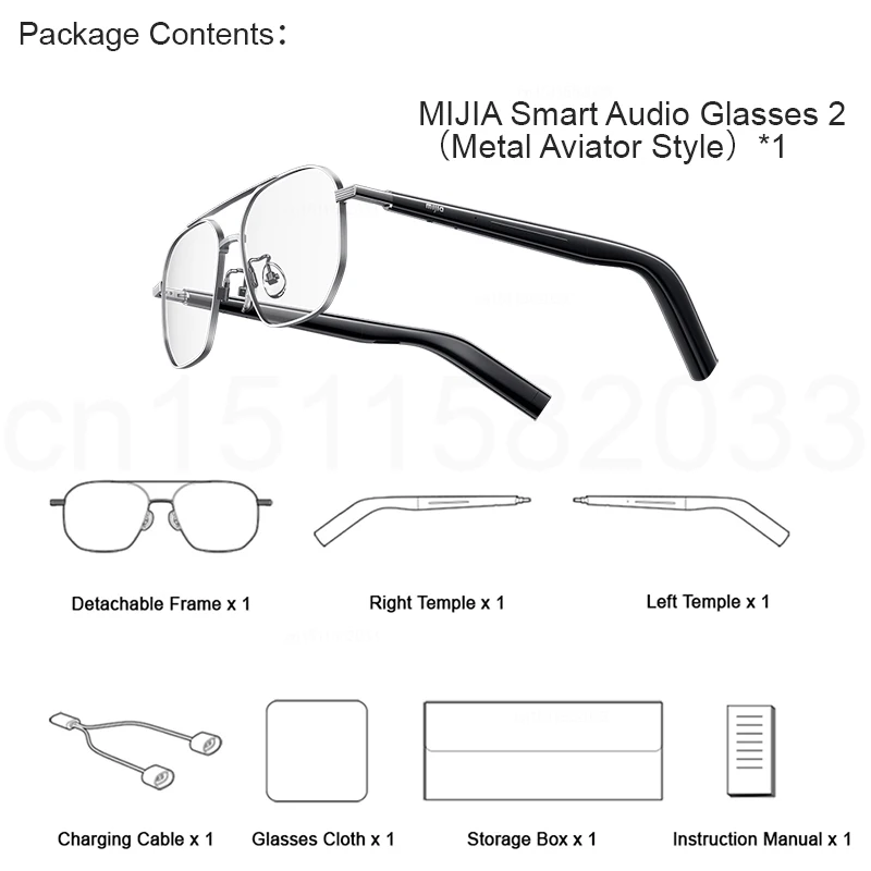 XIAOMI MIJIA Smart Audio Glasses 2，Bluetooth 5.4 Headset，Real - Time Recording，Detachable，1h Flash Charge，Long Standby，27.6g