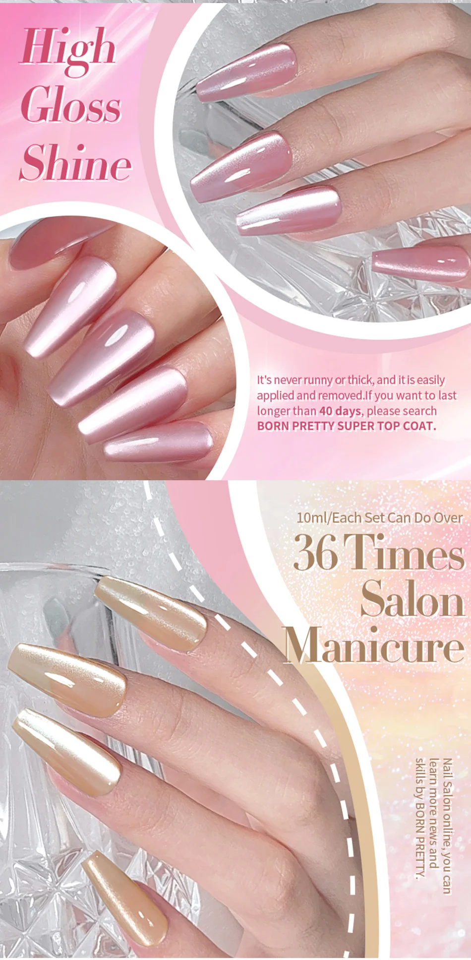 BORN PRETTY 10 ml Katze Magnetischer Gel Nagellack Mondlicht Glasperle Wasser Licht Kristall Soak Off UV Lack für DIY Nail Art – Detail 6