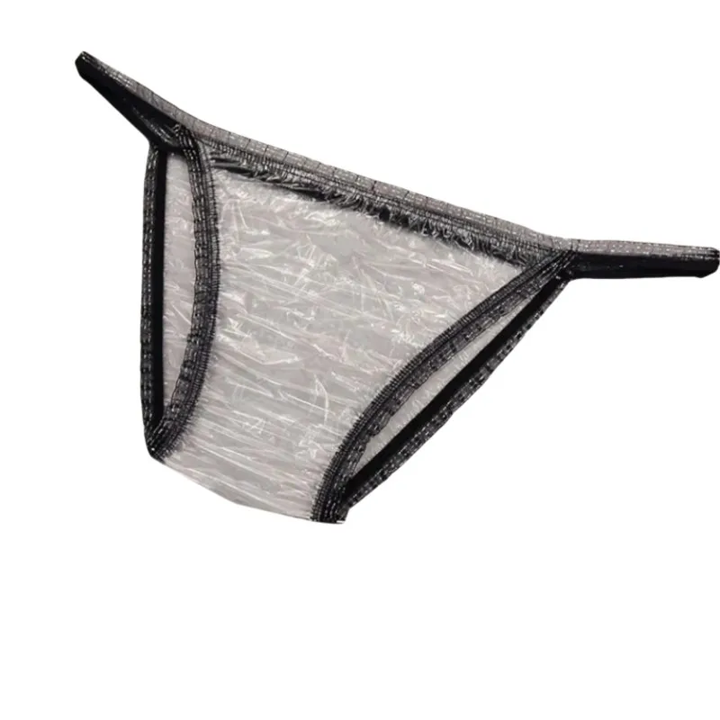 

Man Sexy Transparent EPU Plastic Film Thong Erotic Panty Woman Low-rise Lace Edge Briefs Tanga G-string Private Party T-back
