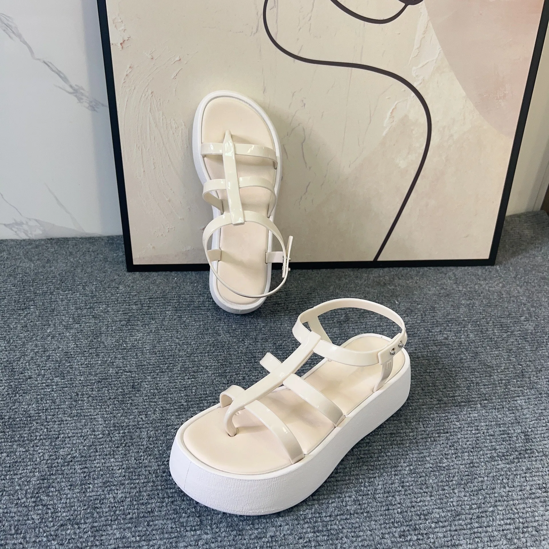 Beach Sandal Woman Luxury Flip Flops Platform Muffins shoe Suit Female Beige Strappy Heels Open Toe Summer Shoes Corrective Flat