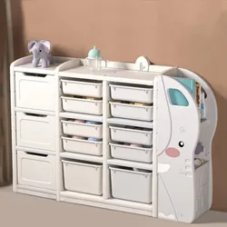 Children Furniture Toy Cabinet Plastic Large Shelf Toy Organizer and Storage Closet Cabinet Lock Elephant Kids Toys Storage Box