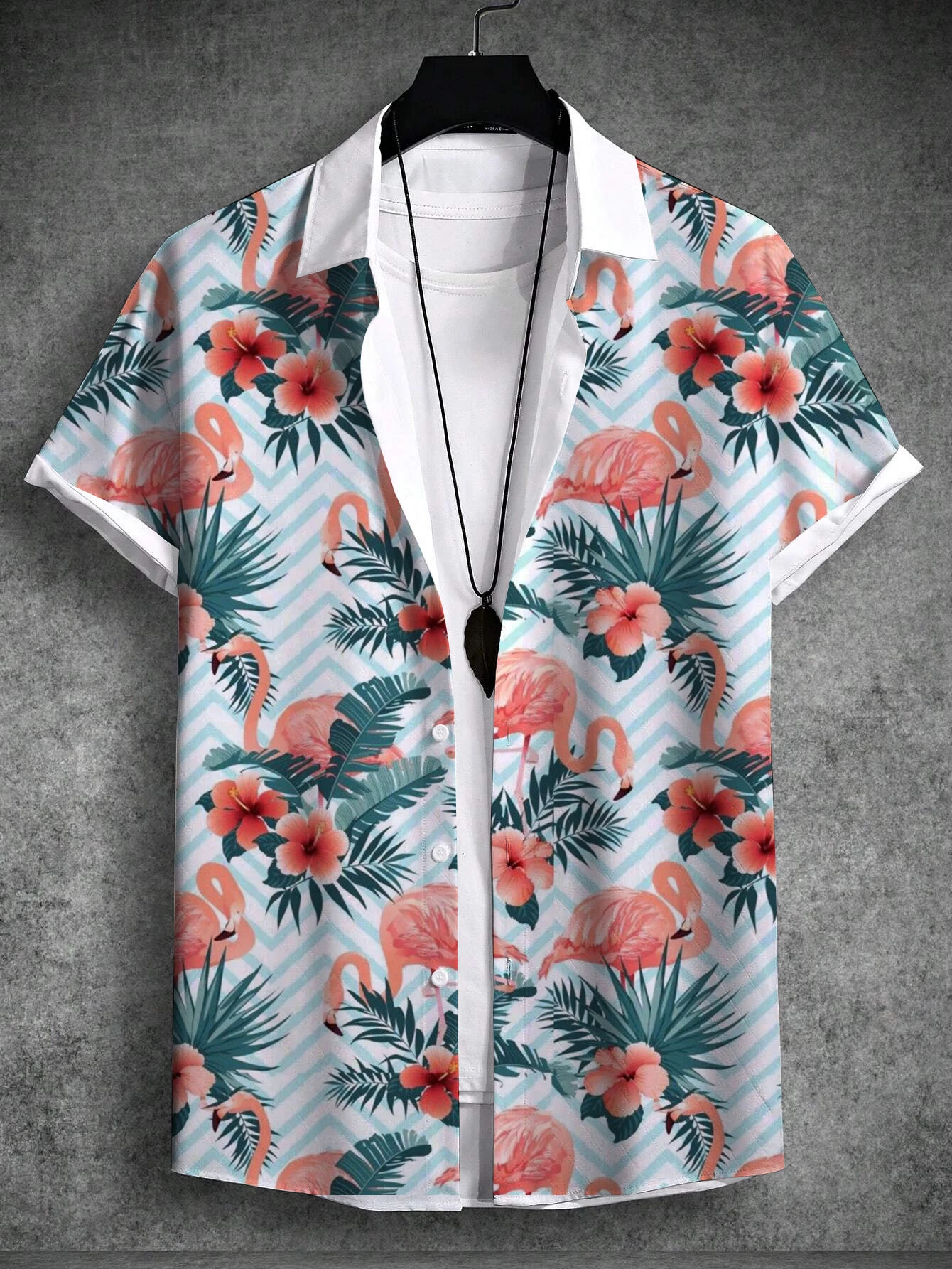 

New Summer Men's Tropical Print Beach Vacation Set Plant Coconut Tree Short Sleeve Hawaiian Shirt 4-Way Stretch Fabric Shirts