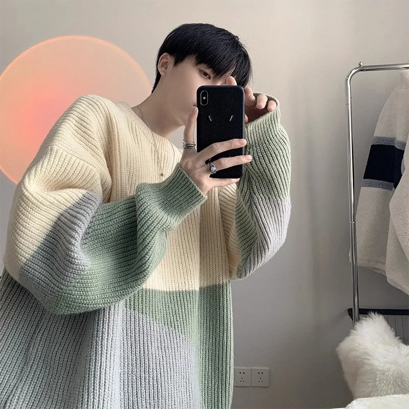 

Цветной трикотаж Blo, мужской свободный крой, модный повседневный длинный све, круглый, из полиэстера, теплое молодежное осенне-зимнее волокно