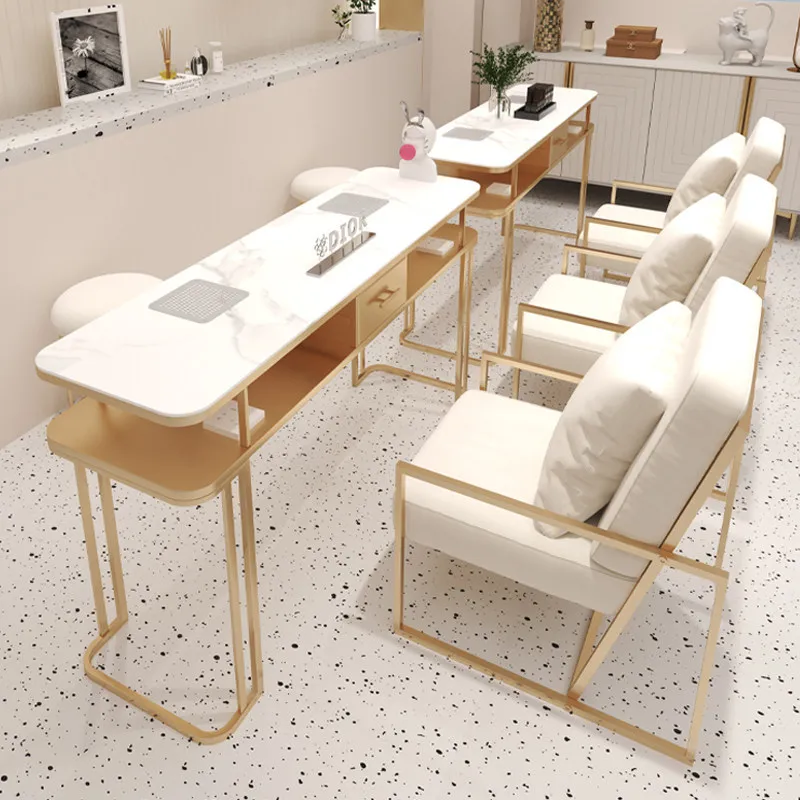 Nail art table and chair set, single and double three-person marble nail art table and chair special price, economical manicure