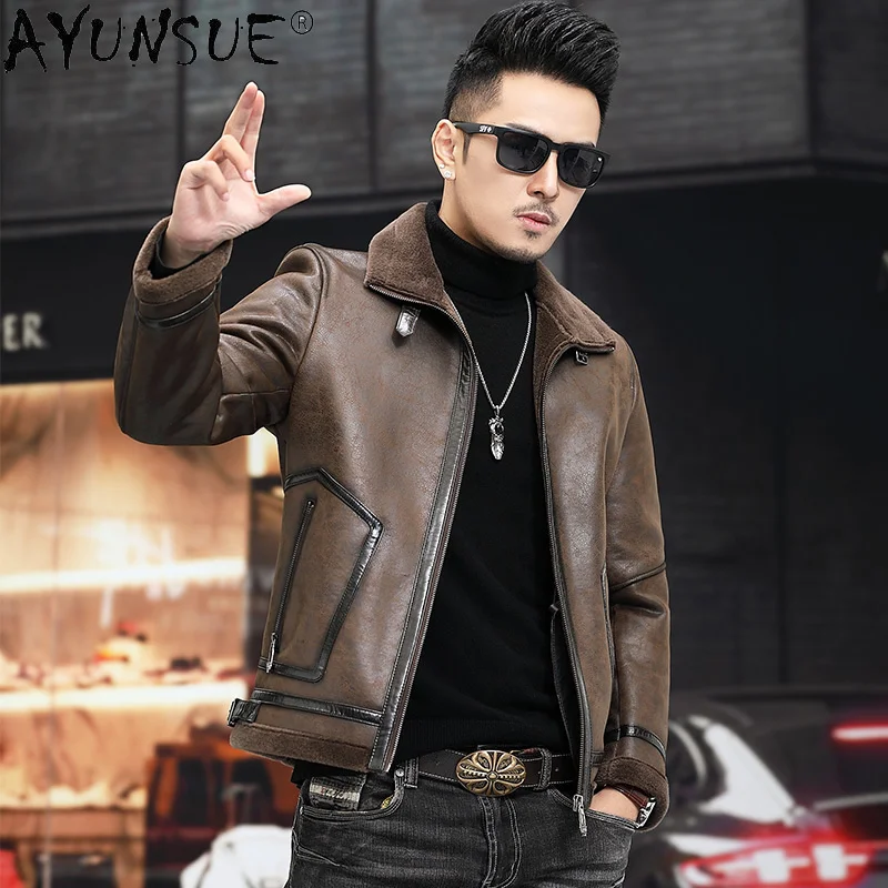 

Short 100% Real Wool Lining Coat Male Winter 2021 Black Casual Suede Jacket Men's Fur Coats Chaqueta Cuero Hombre Gxy775