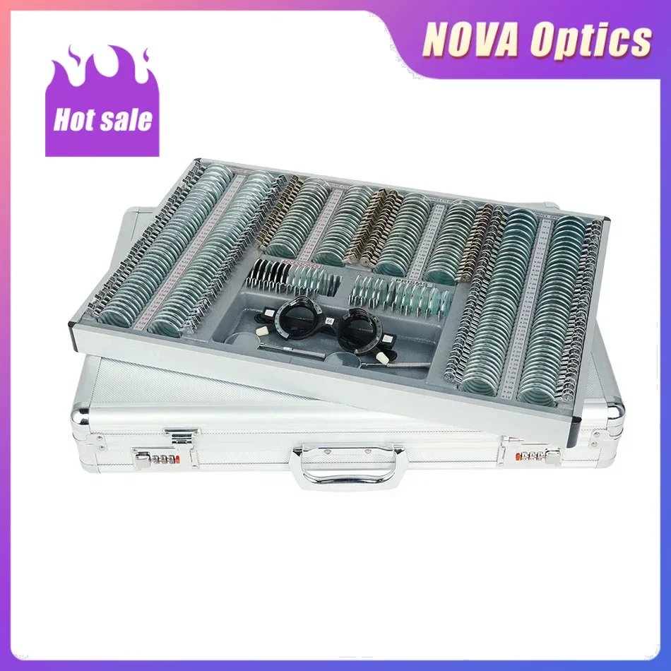 Nova Optometry Test Optical 266 Pieces Trial Lens Set Metal Rim Aluminium Case Adjustable Eye Testing Trial Frame Rings Glasses