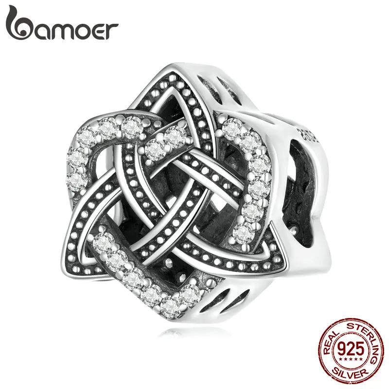 Bamoer 925 Sterling Silver Celtic Knot Heart-shaped Charm fit DIY Making Bracelet & Bangle Vintage Charms Fine Jewelry SCC2304