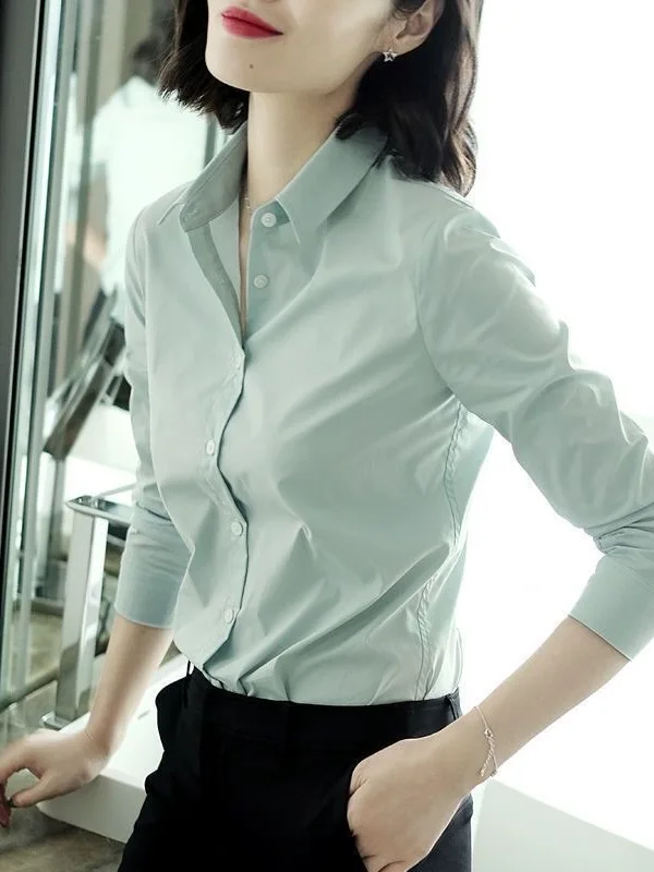 

Slim Fit Long Sve irt Women's Profional Commute Sle een Color Korean Version Faionable Autumn Top Pure Color