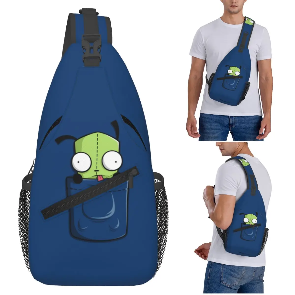 

Pocket Spare Parts Invader Zim Gir Chest Bag Men Sling Crossbody Backpack Chest Bag Traveling Hiking Daypack Shoulder Bag