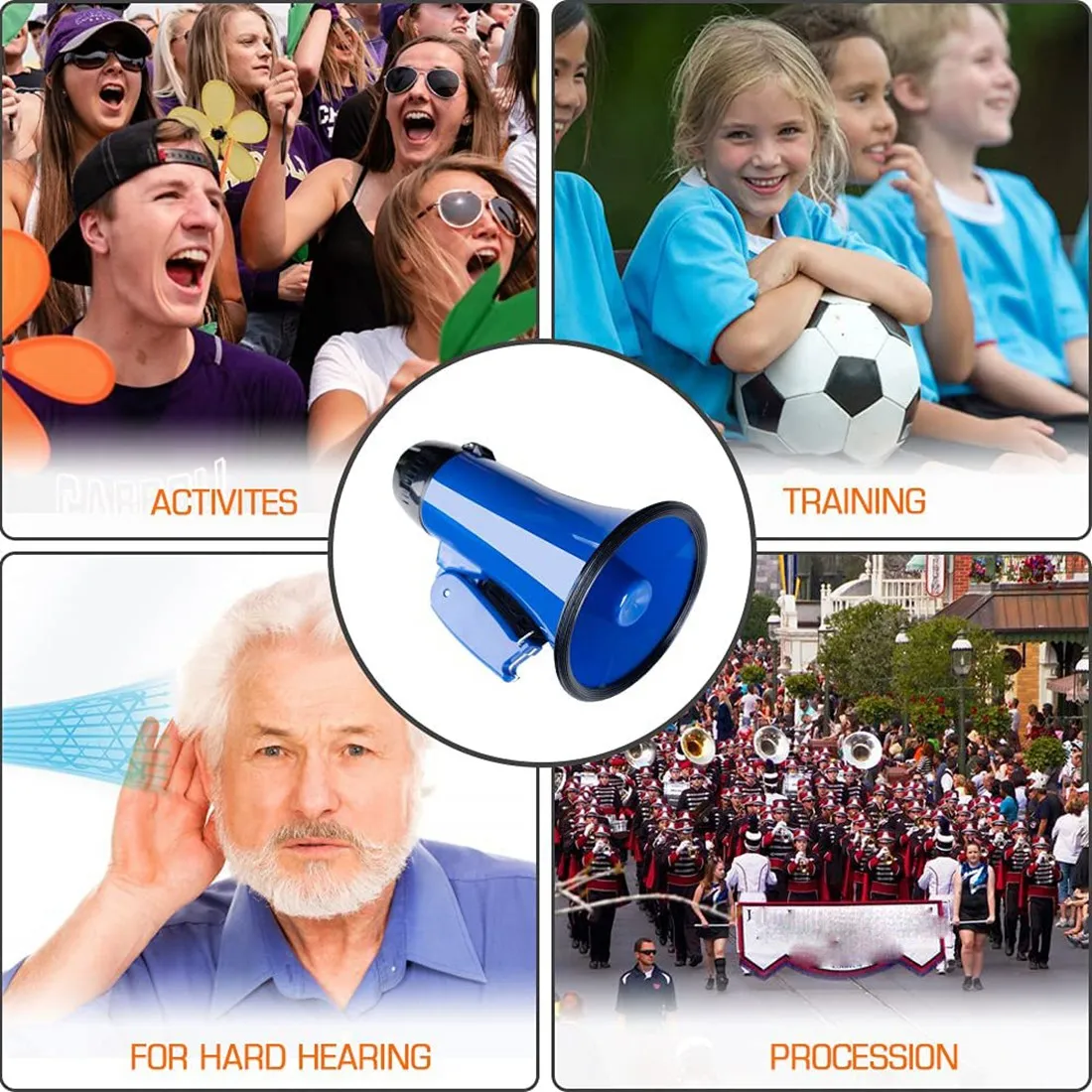 25 Watt Compact Megaphone Speaker PA Bullhorn - with Built-in Siren, Voice Recorder, Bottle Opener,Blue image 2