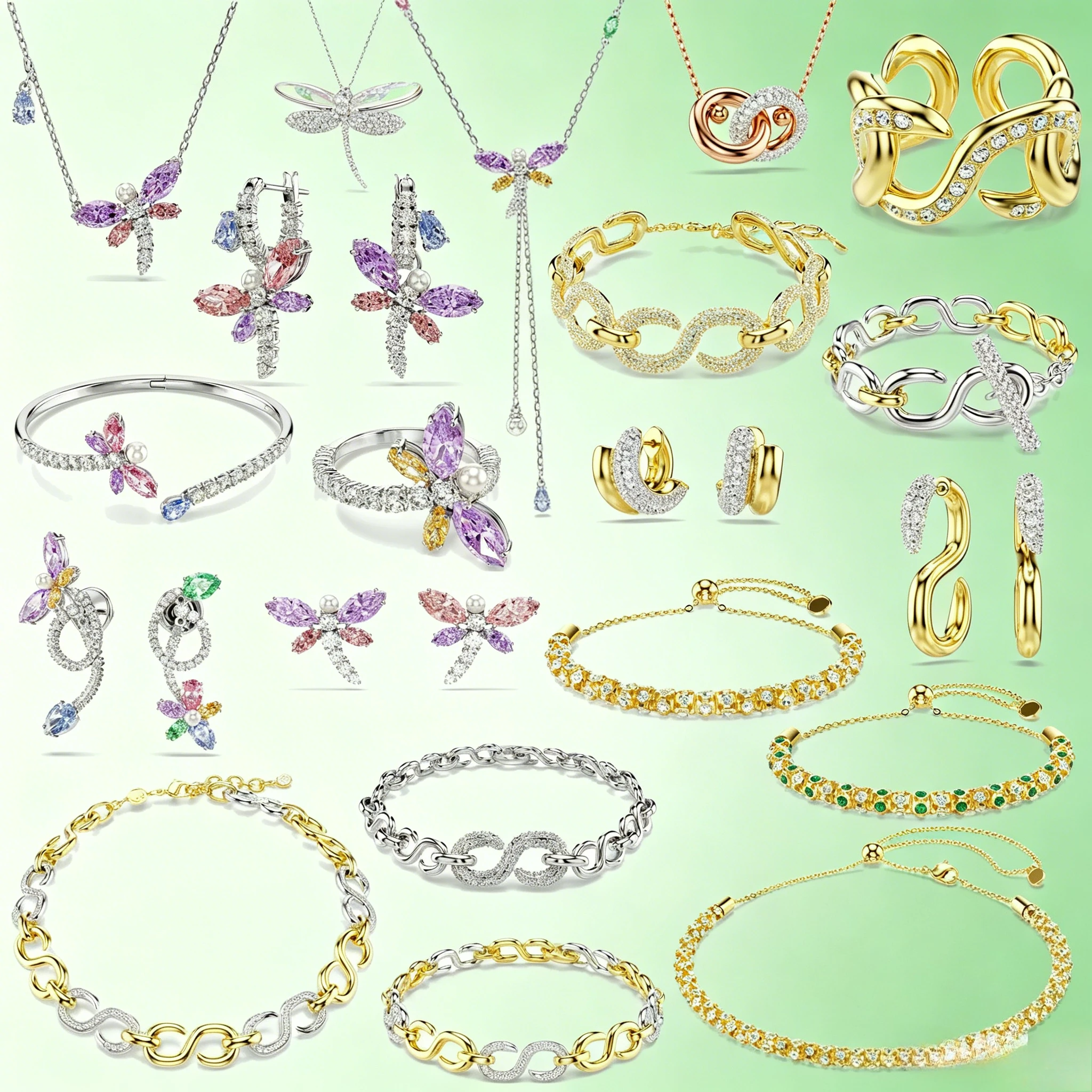 

2026 Original New Trend Dragonfly Flower Jewelry Gold Sets Necklace Earrings Bracelet Ring Summer Party Accessories for Women