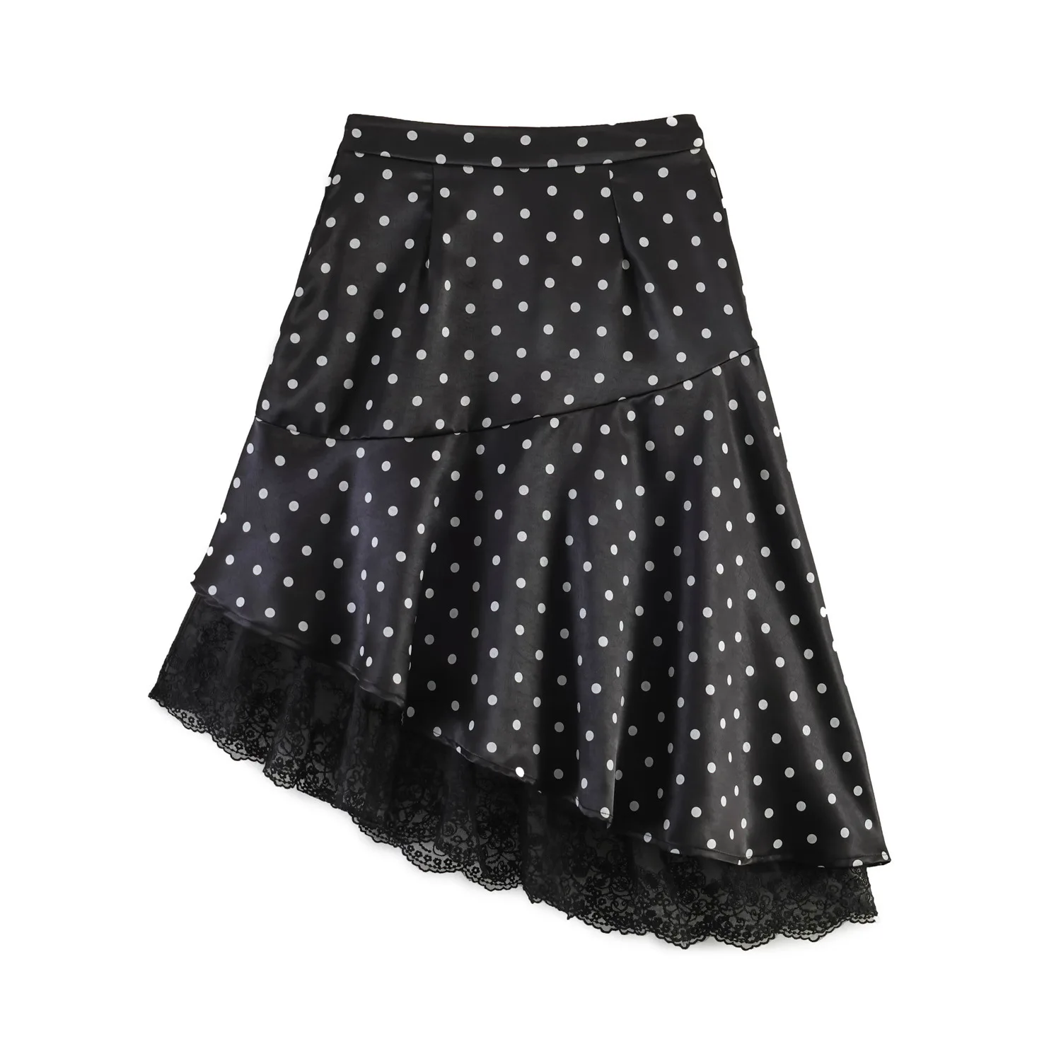 

Spring Summer Elegant Sexy Women Chic Skirt Lace Splicing Polka Dot Asymmetrical Skirt New Fashion Holiday Party Midi Skirt