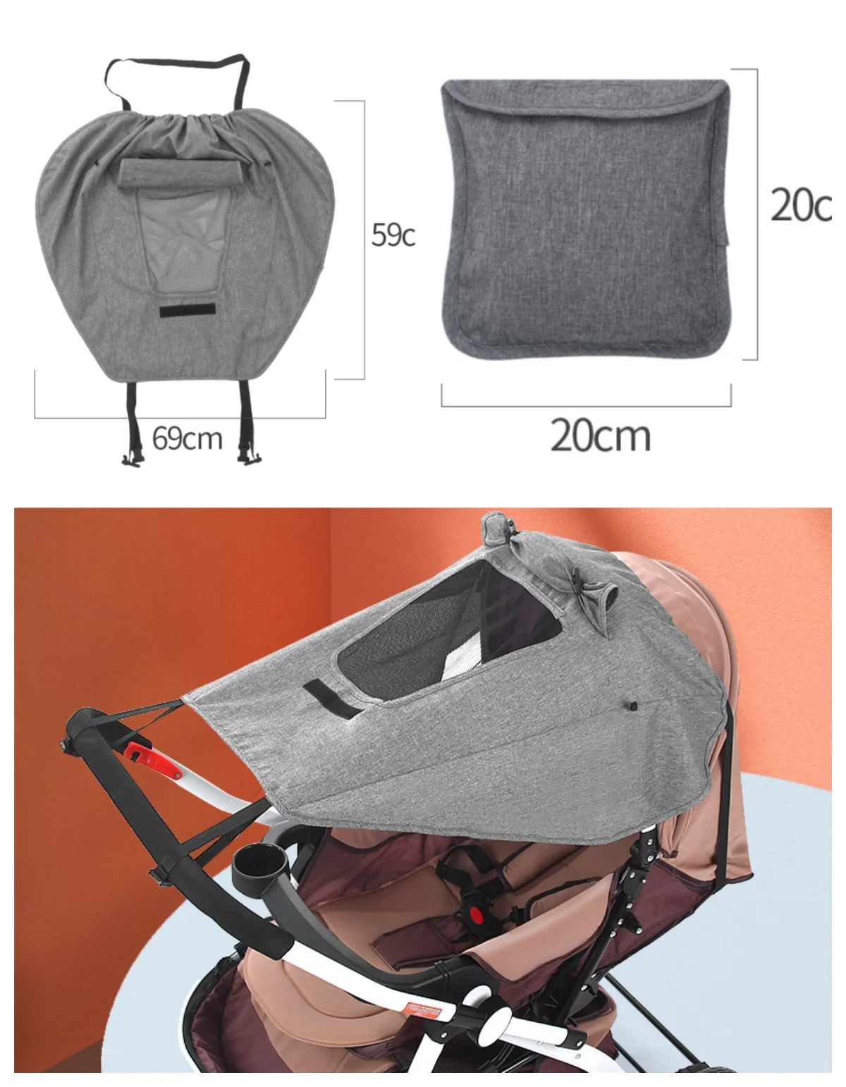 

High Landscape Two-way Stroller Awning Accessories Blackout UV Protection Sun Protection Cover Rain Awning Universal