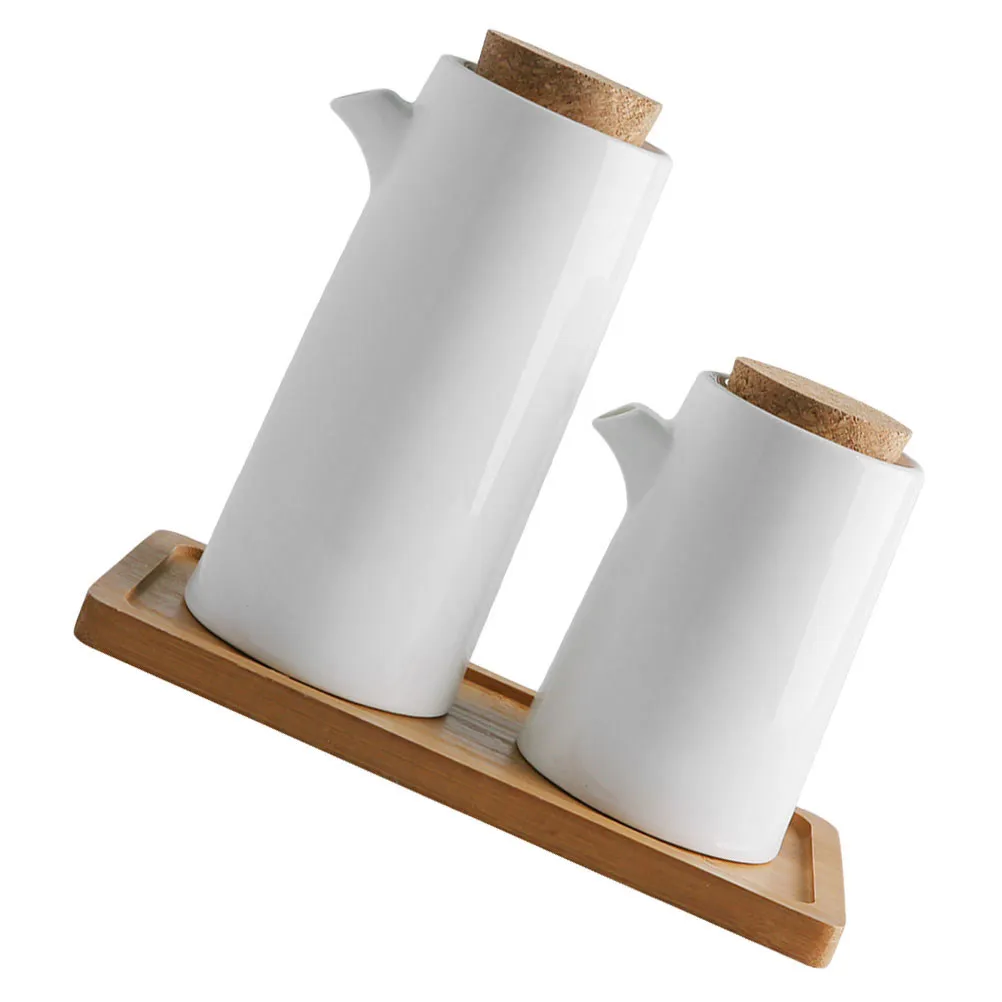 1Set Ceramic Condiment Dispenser Set Space Saving Sauce Bottle Olive Oil Holder Spice Kettle for Home Restaurant