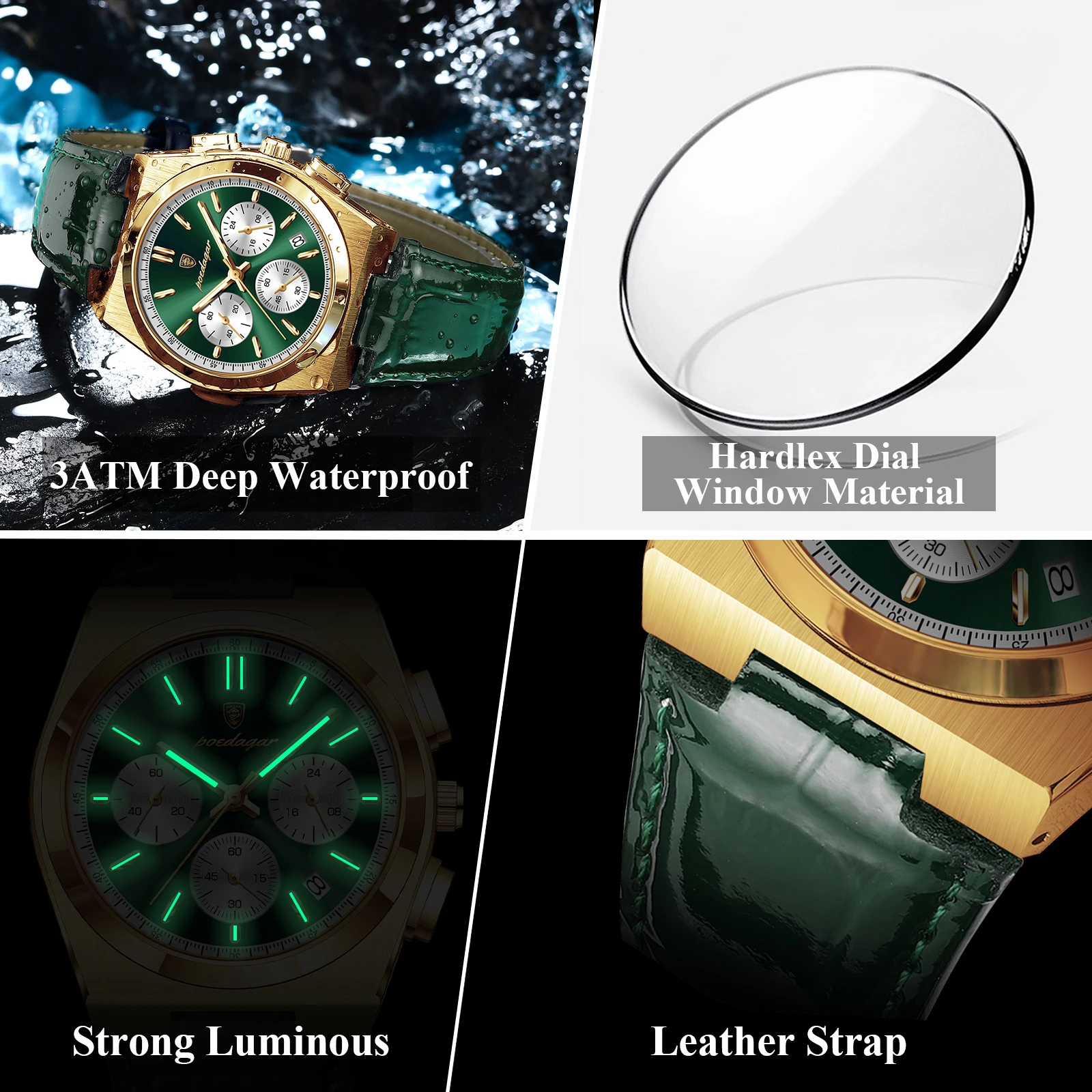 Men's Trendy Luminous Chronograph Watch, Waterproof