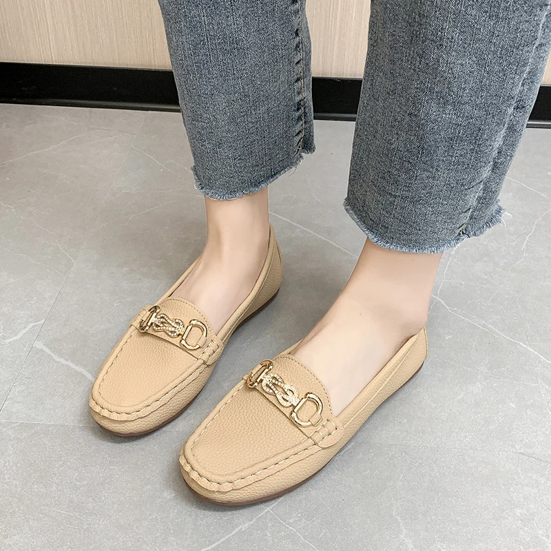 Fashion Chain Design Flat Loafers Leisure Women\'s Shoes Wear Out PU Leather Shoes Classic Shallow Mouth Shoes 2023 New Flats