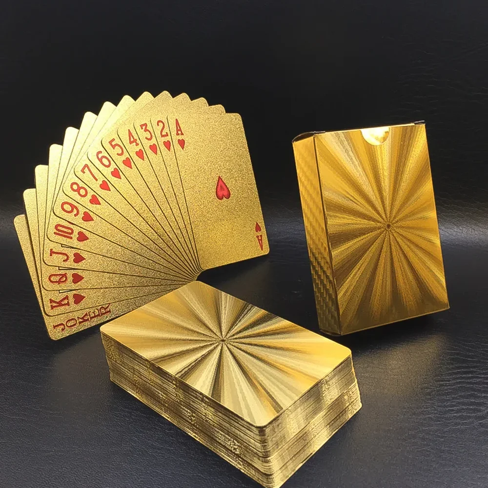 55 قطعة أوراق اللعب الذهبية الترفيهية الذهب احباط بوكر مجموعة بطاقات سحرية 24K الذهب البلاستيك احباط بوكرز سطح السفينة من البطاقات