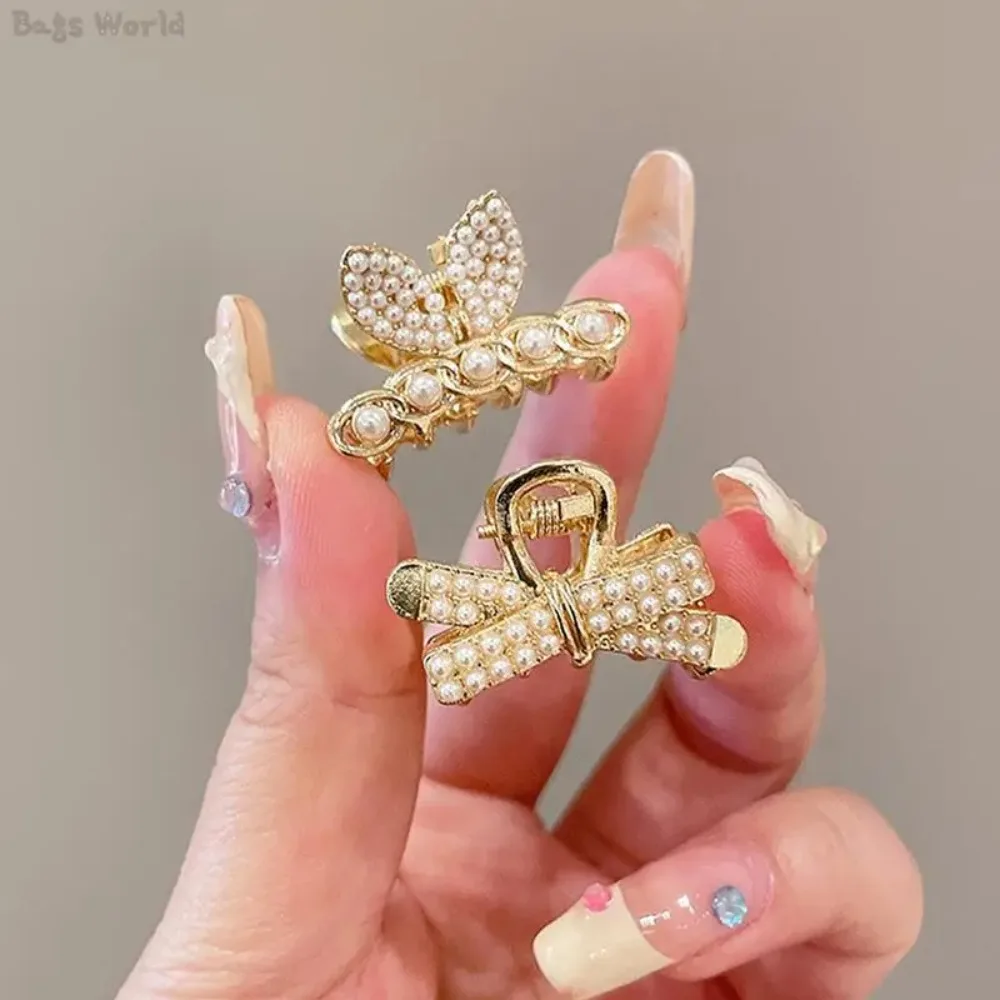 กิ๊บติดผมไข่มุกอัลลอยด์กิ๊บติดผมขนาดเล็กประดับพลอยเทียมขนาดเล็กย้อนยุคกิ๊บหนีบผมทรงปู