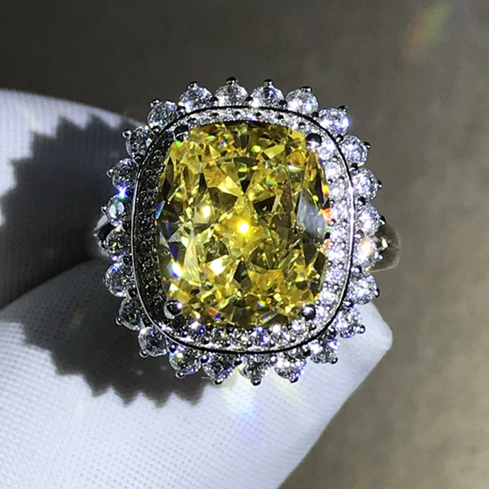 IsRabbit 9K 14K 18K Crushed Ice Cushion Cut 5CT VVS Lab Grown Fancy Yellow Sapphire Faceted Gemstone Rings Jewelry Drop Shipping