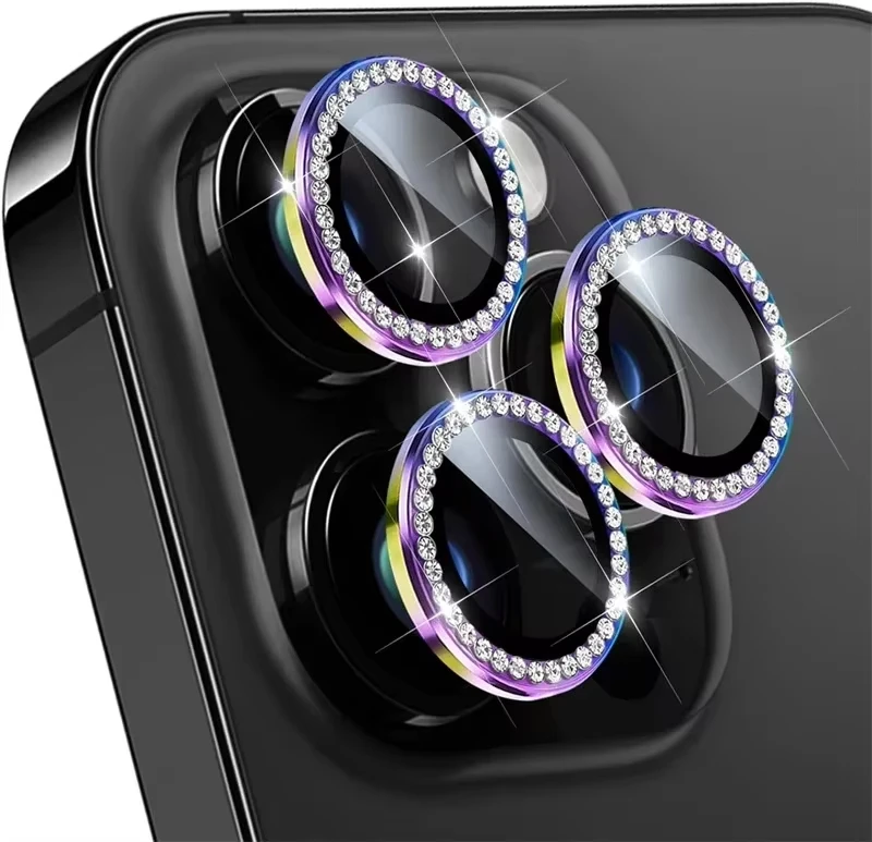 Protetor de Lente de Câmera com Strass Brilhante para iPhone 17 18 Pro Max 16 16Pro 15 14 Plus 13 12 Mini 11 Air 17Pro 18Pro Max