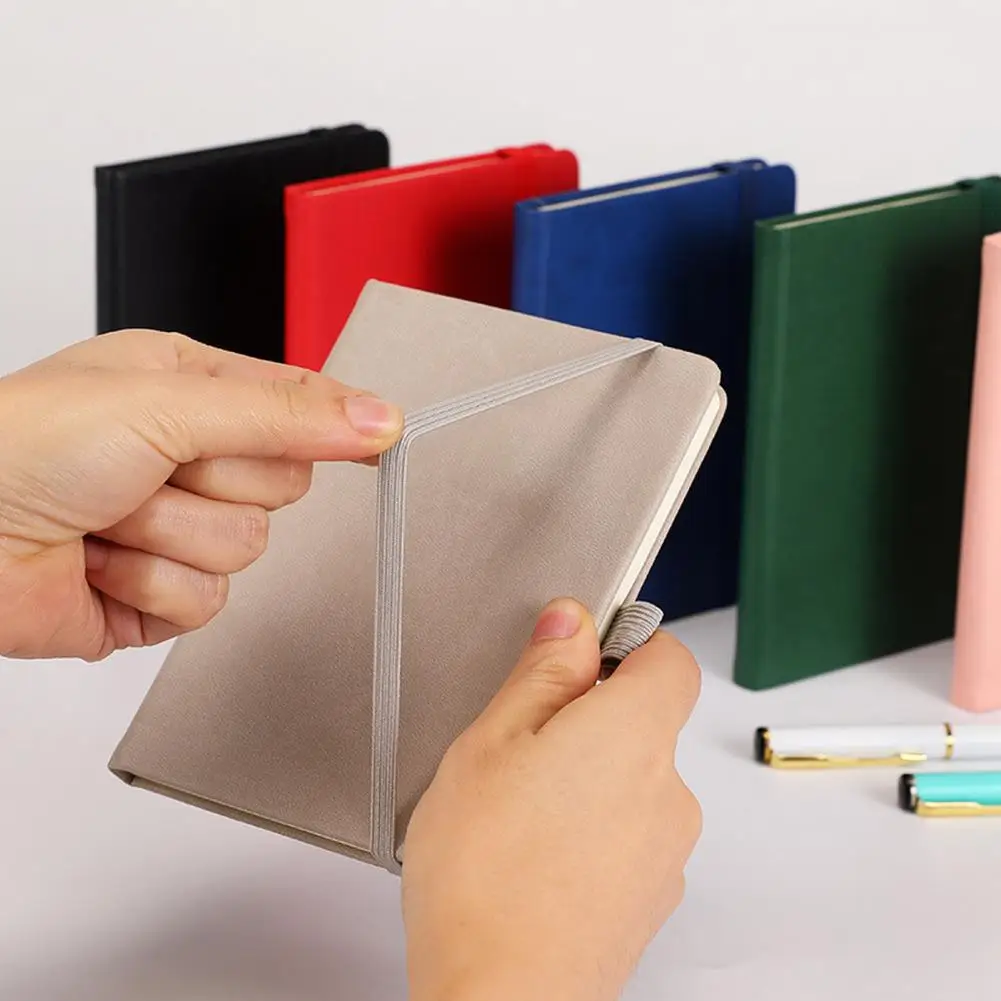 A6 Pocket Notebook Faux Leather Hardcover 200 Pages Ink-Proof Paper Elastic Band Pen Holder Mini Journal Dairy Planner