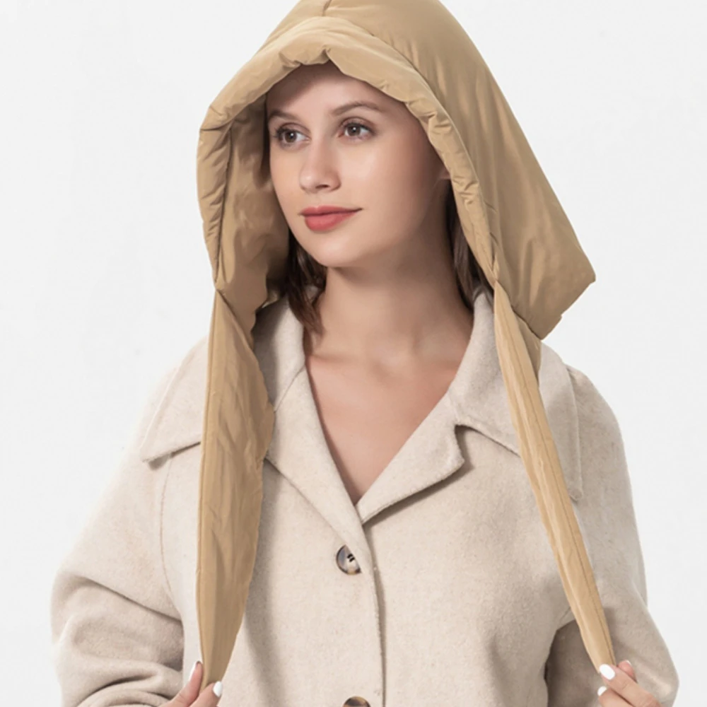 Winter Women's Warm Hooded Down Cotton Triangle Fluffy Scarf Thickened Windproof Waterproof Outdoor Neck Cover Cap