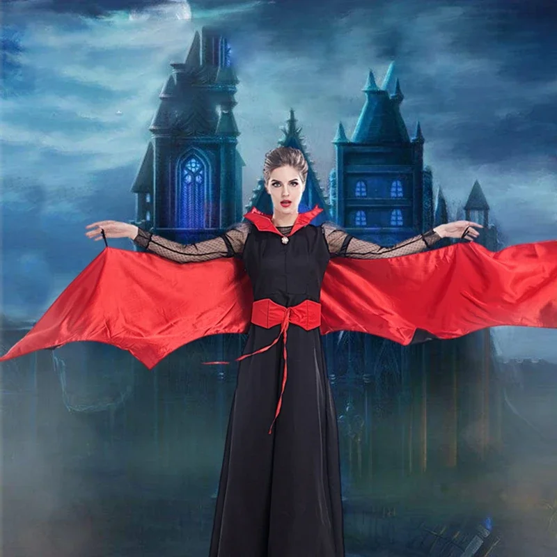 Fato de taco de Halloween feminino, manga comprida, cor de contraste, retalhos, vestido longo com corta-cintura