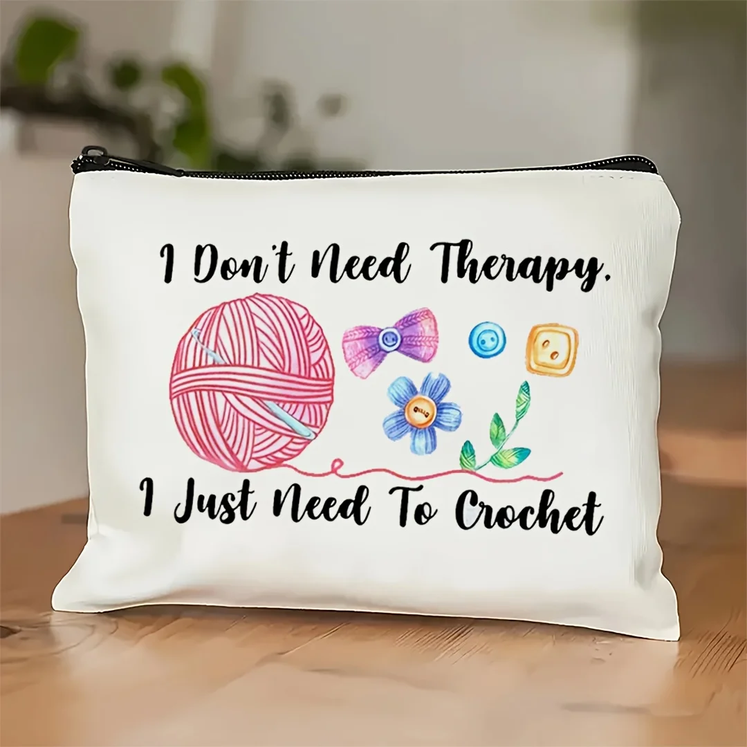 Gehäkelte Make-up-Tasche – „I Don't Need Relax I Just Need to Crochet“-Design, Tasche mit Reißverschluss, faltbare Kosmetiktasche, multifunktional