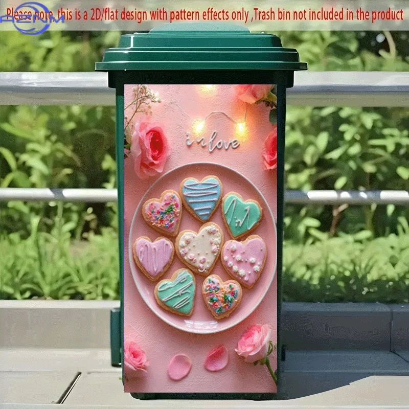 PC 2D Flat Self-Adhesive Trash Can Sticker, Love Cookie Welcomes Love Appointment Decorative Sticker, Creative Trash Can Decor