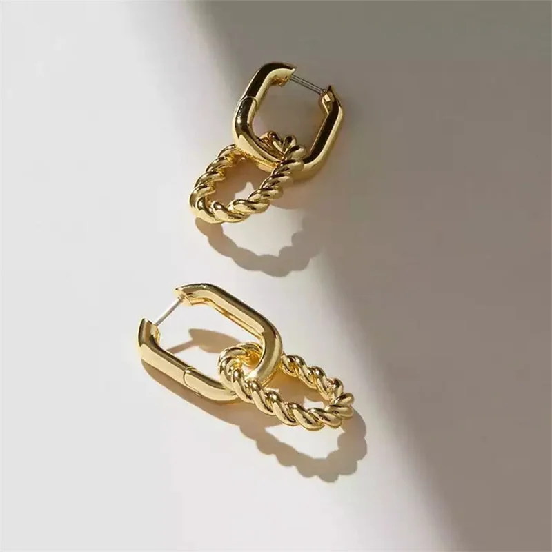 Square Earrings Gold Color Geometric Square Hoop Earrings for Women Huggie Punk Hip-Hop Metal Round Circle 2024 Trend