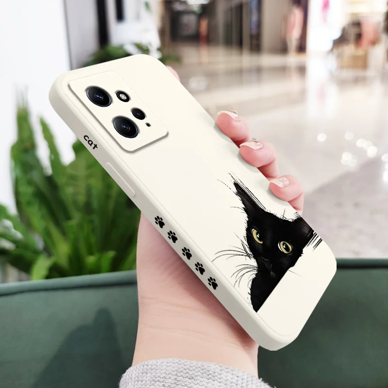 Cold Black Cat Phone Case For Xiaomi Redmi Note 13 12 12S 11 11S 10 10T 10S 9 9S 8 7 Pro Plus 4G 5G Liquid Silicone Cover