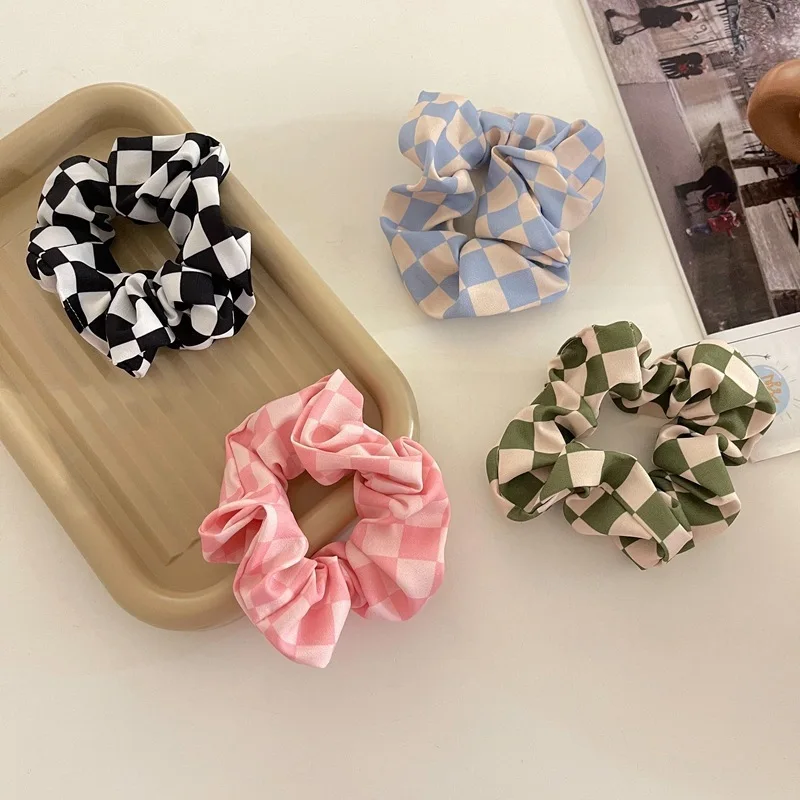 Lazos para el pelo a cuadros blancos y negros para niñas, Scrunchies de rejilla cuadrada, accesorios simples para el cabello, sombreros de moda, otoño e invierno, nuevo